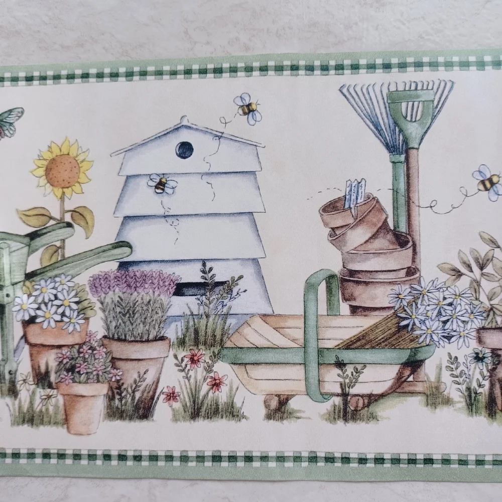 Wallpaper Border Garden Tools & Bee Hives